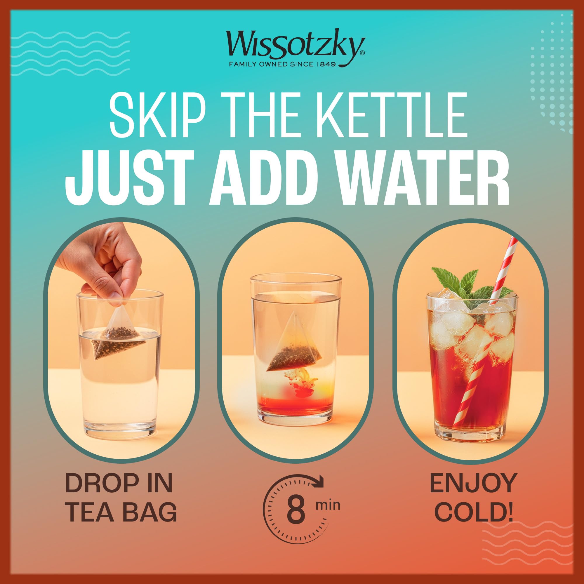 Wissotzky Watermelon Nana Mint Cold Breeze, Cold Brew Iced Tea (5 Pack - 90 Tea Bags) | Caffeine-Free | Herbal Tea | Kosher | Cold Water Brewing