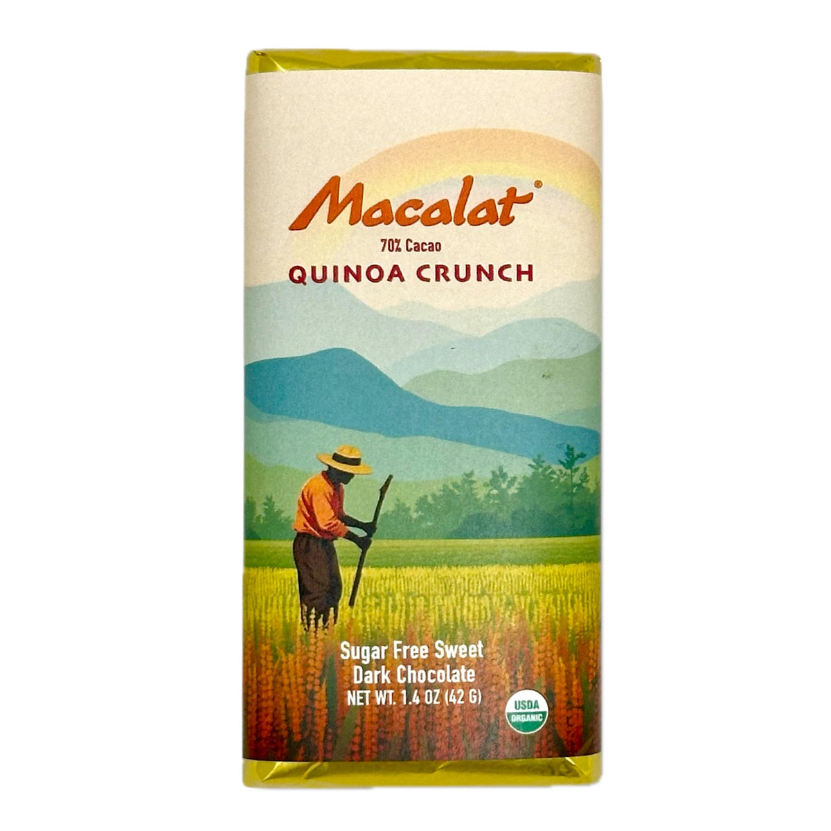 Macalat Organic Dark Chocolate Bar, Quinoa Crunch, Sugar Free Chocolate