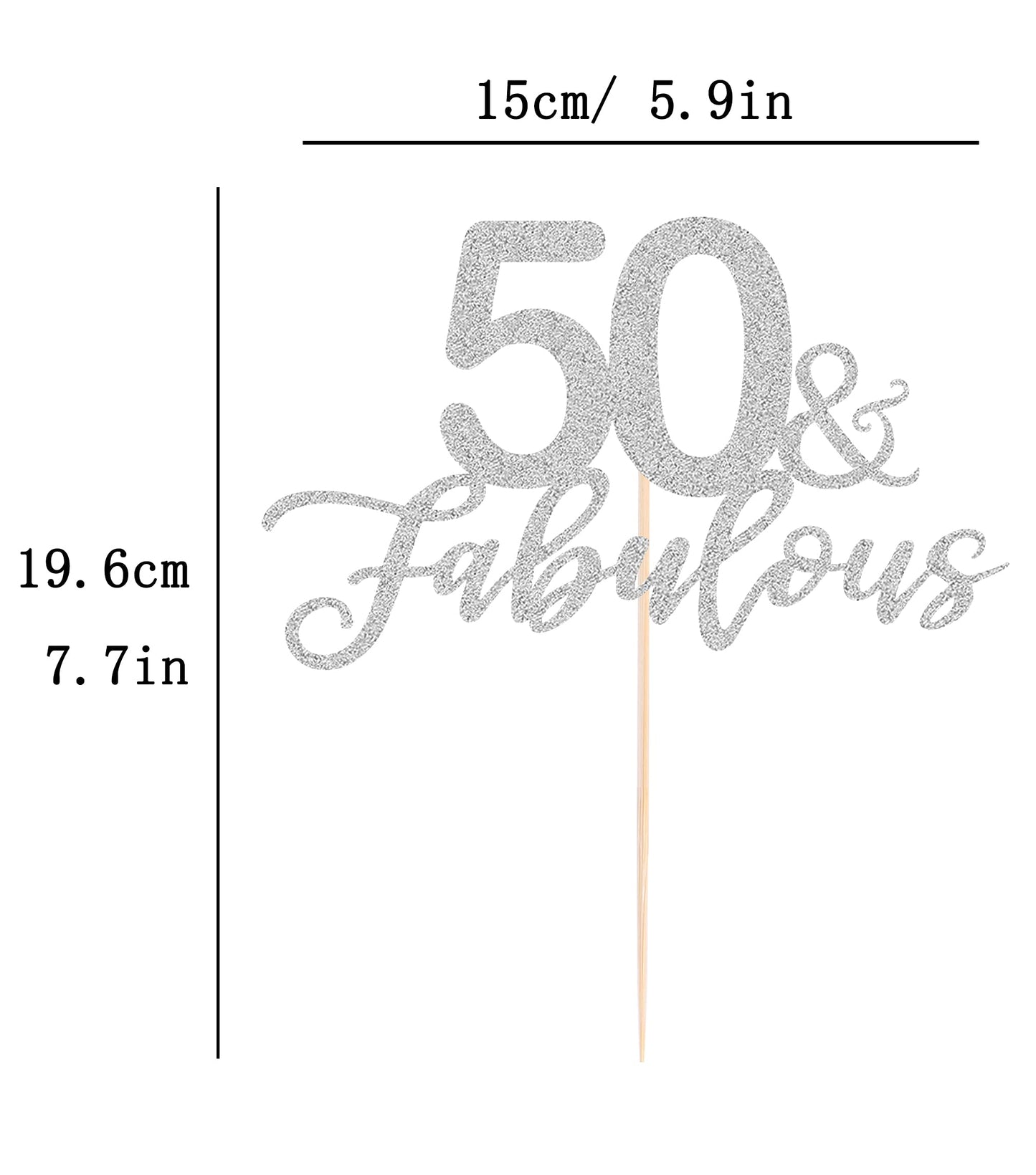 AHAORAY 50 Fabulous Cake Topper, Premium Silver Glitter Cardboard Cake Decoration for 50th Happy Birthday Party - Fifty and Fabulous Cake Topper