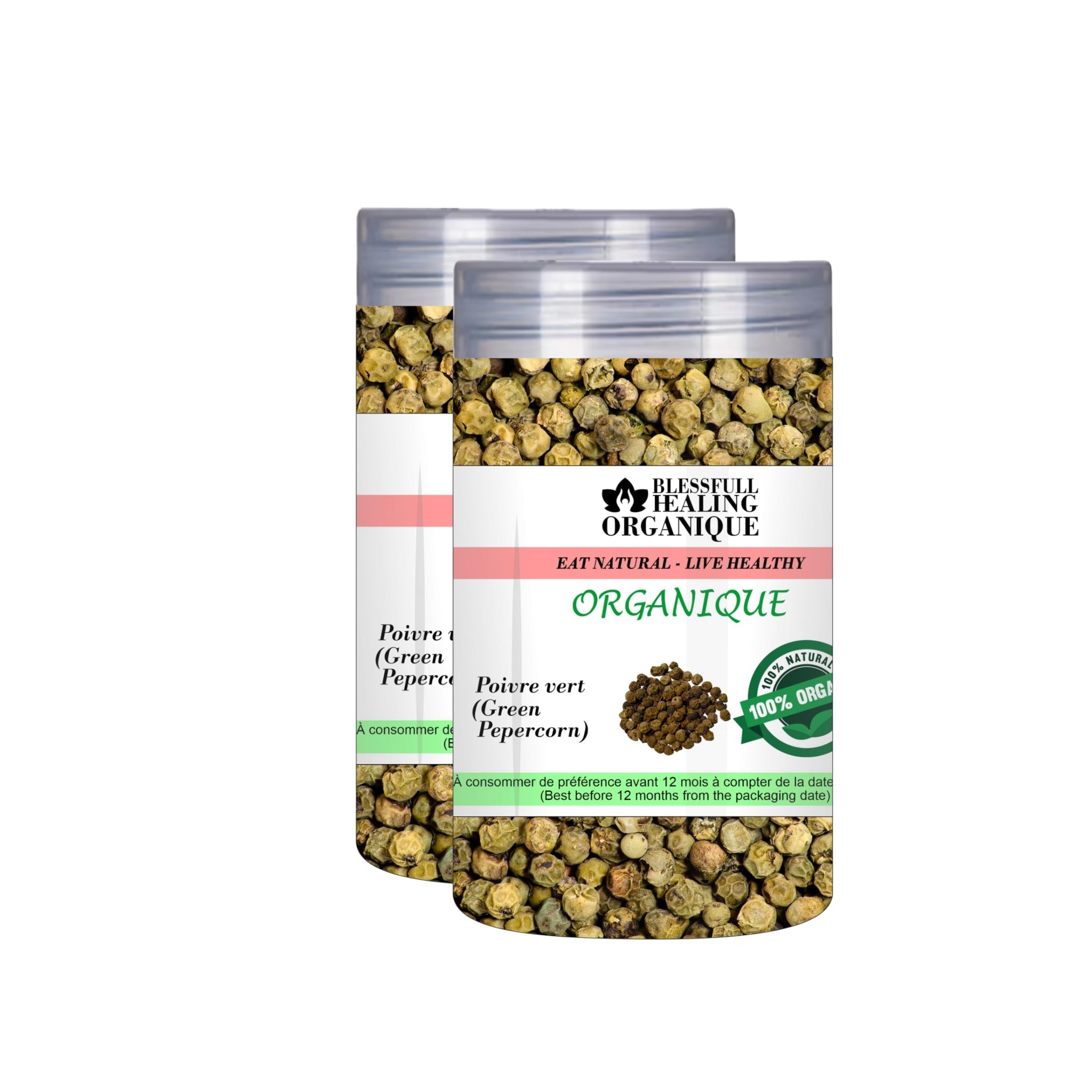 Blessfull Healing Organic Green Peppercorn 100 Gram (3.52 oz) Each (Pack Of 2) = 200 Grams, Vegan