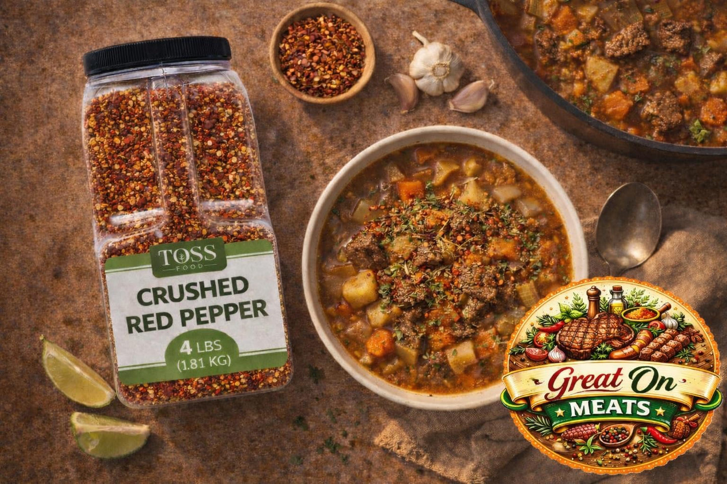 TOSS Crushed Red Pepper Flakes, Red Chili Bulk Spice 4 LB Container, Hot Pepper Flakes For Pizza Seasoning, Great for Chowder, Seafood, Pasta