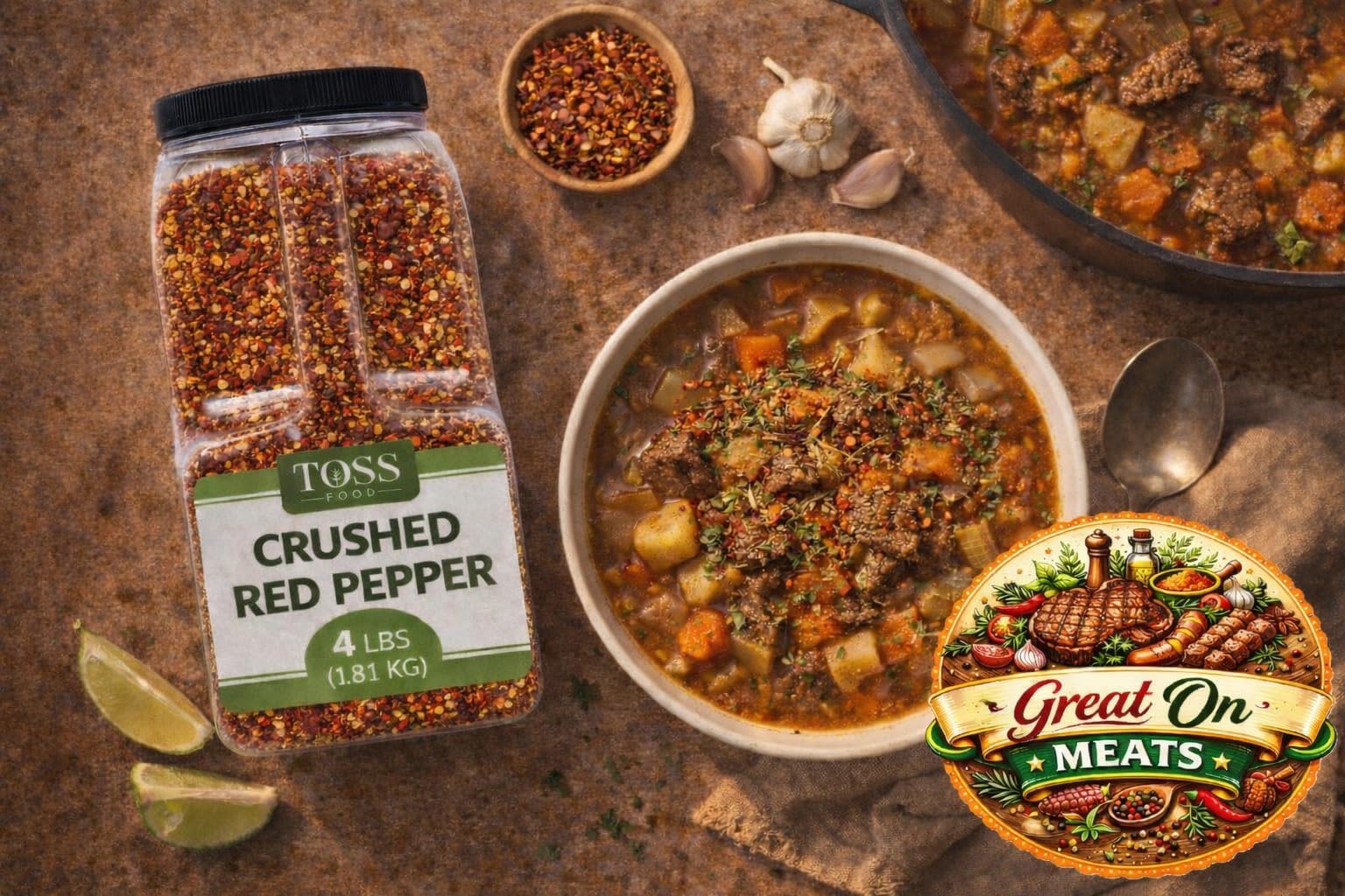 TOSS Crushed Red Pepper Flakes, Red Chili Bulk Spice 4 LB Container, Hot Pepper Flakes For Pizza Seasoning, Great for Chowder, Seafood, Pasta