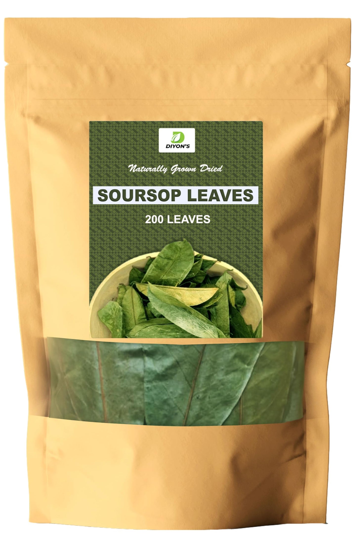Diyon's Dried Whole Soursop 200 Leaves (110g) 100% All Natural, Delicious Fresh Tea | From Sri Lanka | Premium Wildcrafted Quality, Packed In a Stand