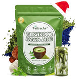 Veltracha Spirulina Mushroom Matcha, Japanese Ceremonial Grade Matcha with Ashwagandha, Adaptogenic Mushrooms Matcha Powder for Focus, Energy, Gut