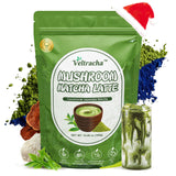 Veltracha Spirulina Mushroom Matcha, Japanese Ceremonial Grade Matcha with Ashwagandha, Adaptogenic Mushrooms Matcha Powder for Focus, Energy, Gut