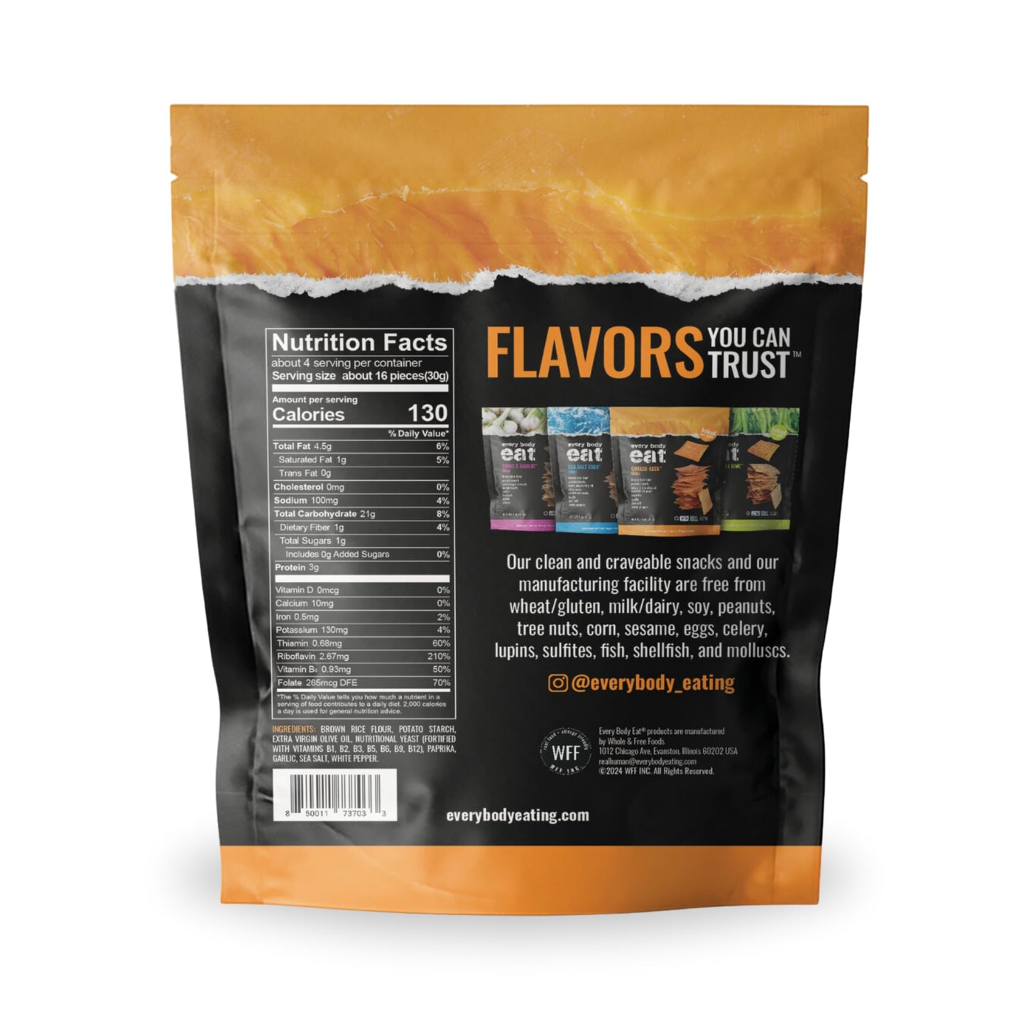 Every Body Eat Gluten Free Crackers, Cheese-Less - Healthy Snacks, Vegan Cheddar Style Crackers, Dairy Free, Seed Oil Free Snack Crackers (Pack of 2)