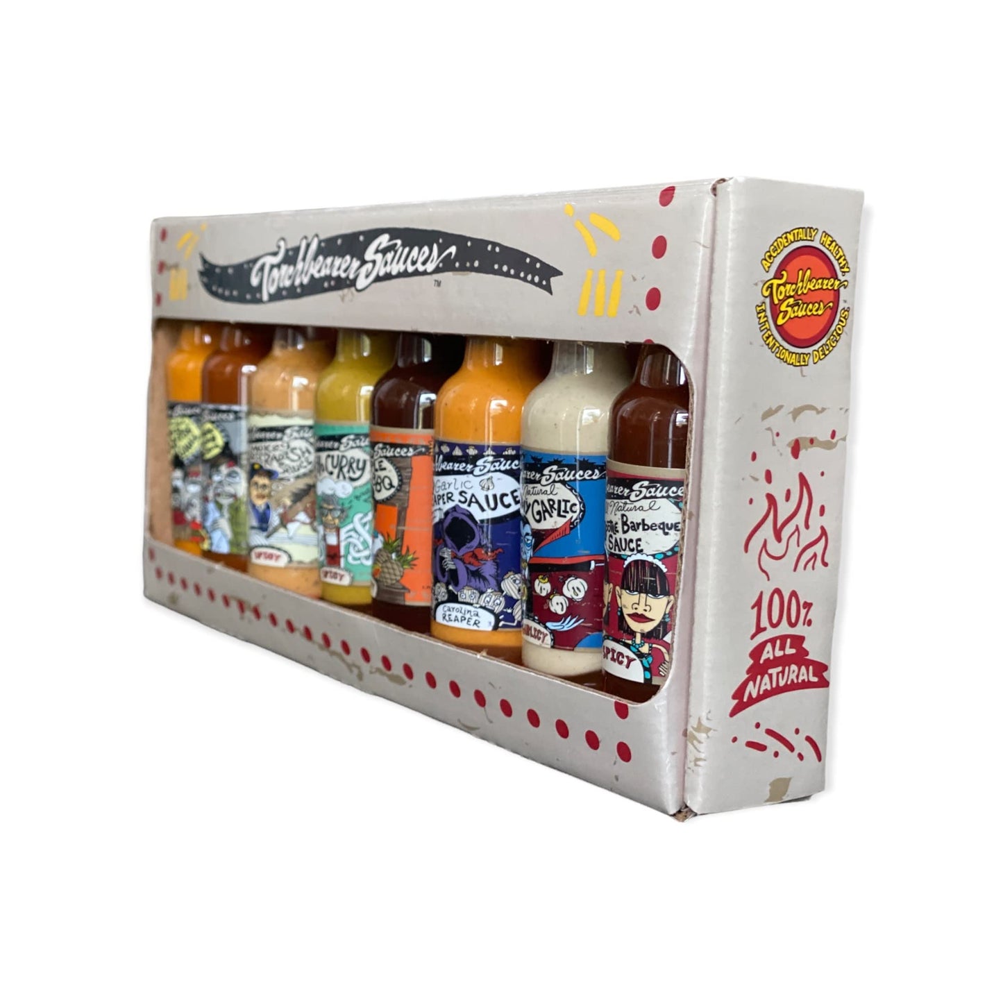 Torchbearer Sauces Hot Sauce Variety Gift Box of Minis, 8ct 1.75oz Bottles from Mild to Wild - All Natural Hot Sauce, Extract-Free, Preservative-Free