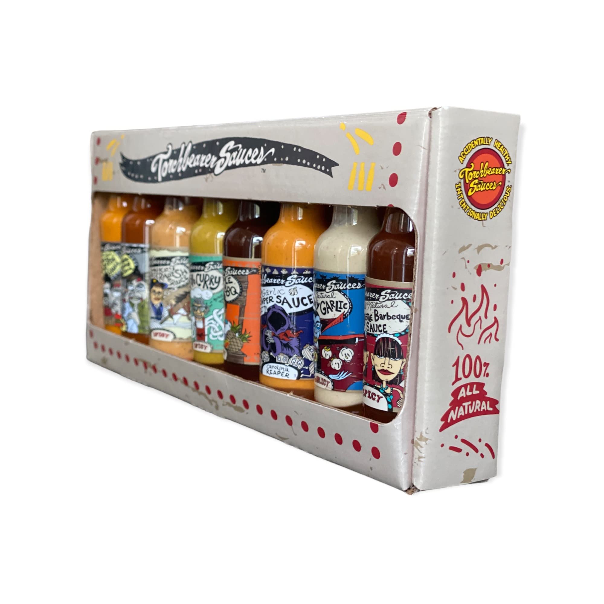 Torchbearer Sauces Hot Sauce Variety Gift Box of Minis, 8ct 1.75oz Bottles from Mild to Wild - All Natural Hot Sauce, Extract-Free, Preservative-Free