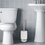 nu steel Bali White Round Shape Resin Toilet Brush Holder for Bathroom Whiter Color Finish Comes with a Complete Plastic Liner Inside to Prevent
