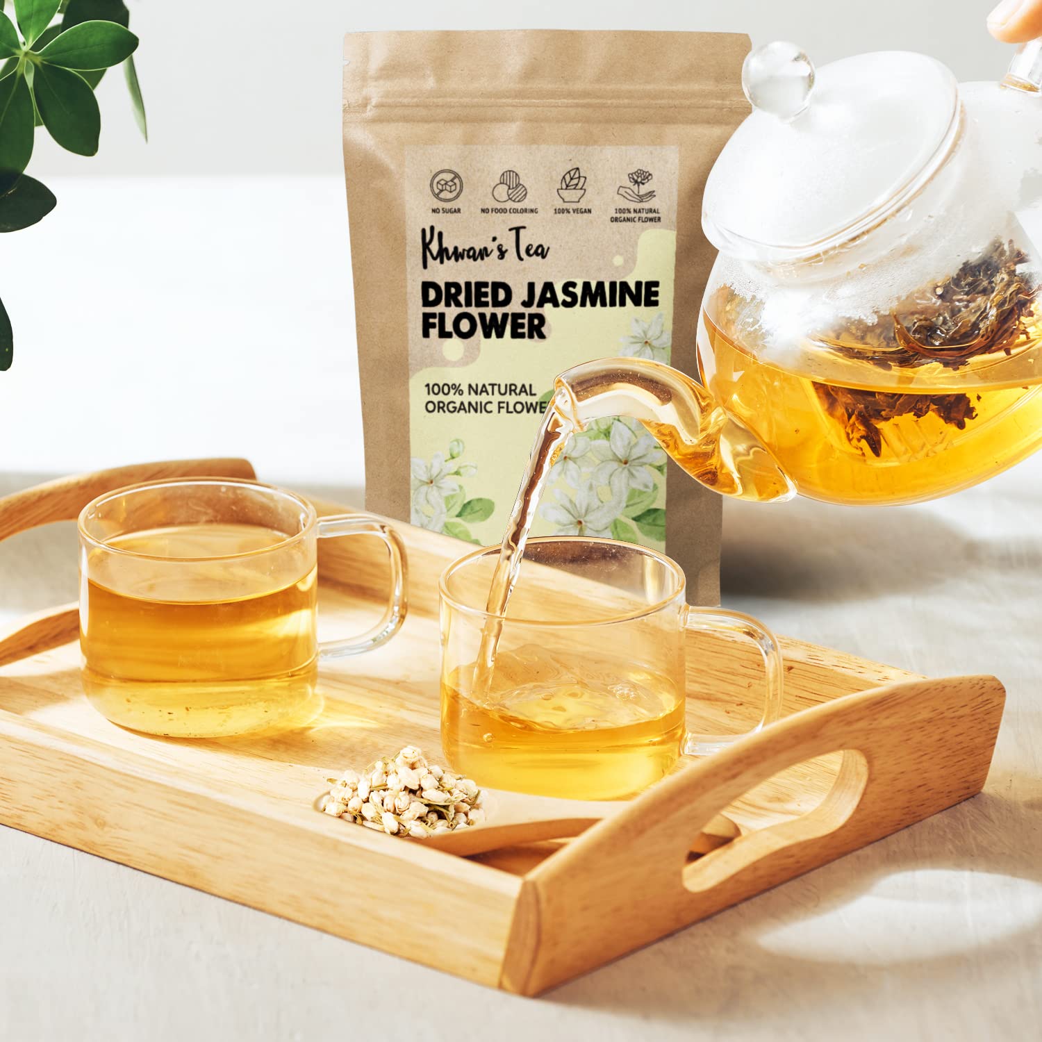 KHWAN'S TEA Dried Jasmine Flowers - Thai-Grown Whole Buds, Hand-Picked & Sun-Dried - Caffeine-Free Loose Leaf Jasmine Flower Tea, Non-GMO, 1.76 oz