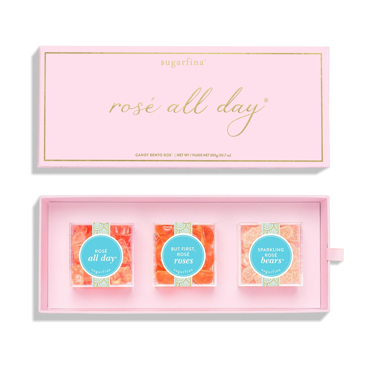 Sugarfina Rosé All Day 3 Piece Candy Bento Box | Rosè All Day Bears, But First, Rosé Roses, Sparkling Rosé Bears