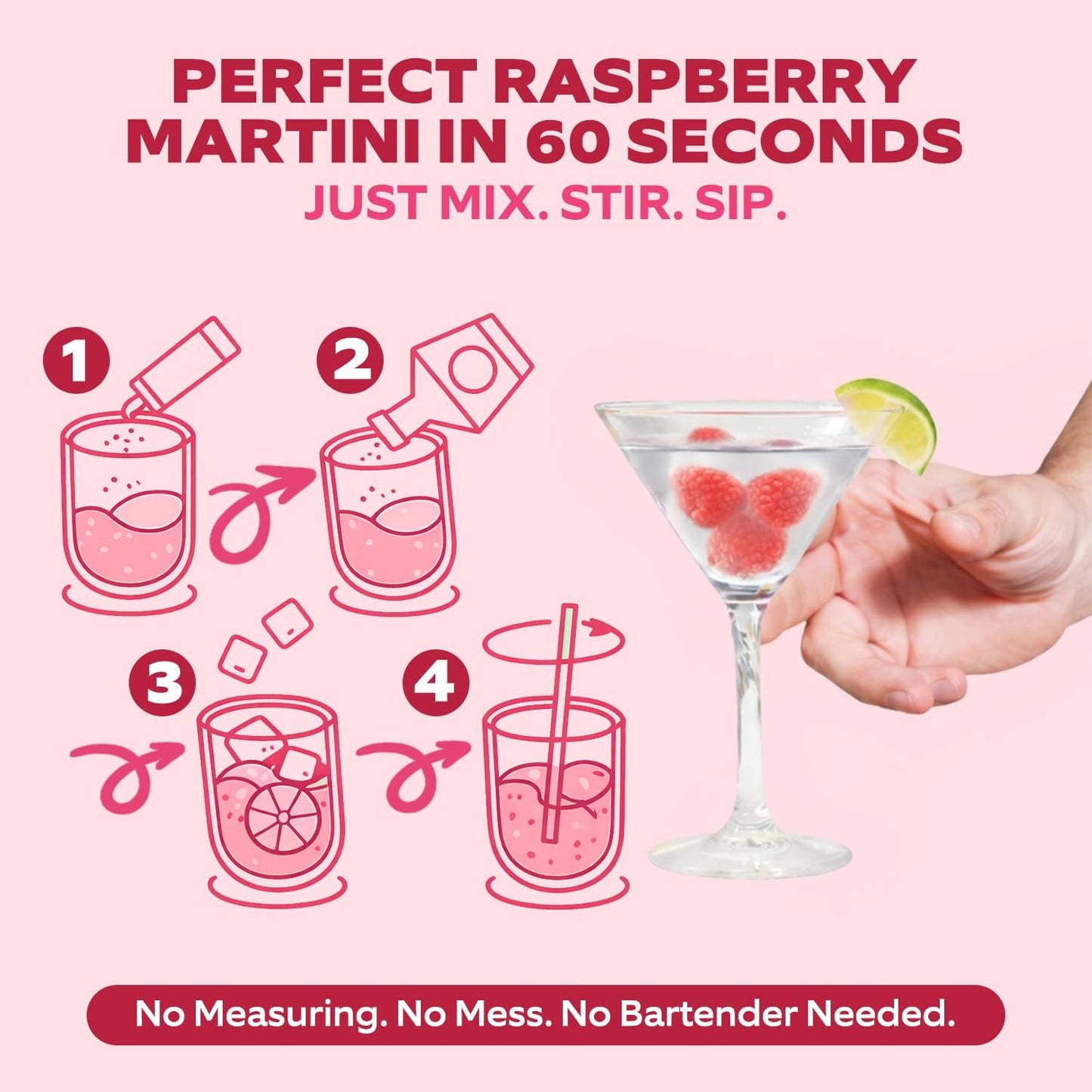 Cocktail Stix Zero Sugar Raspberry Martini Mixer - Cocktail & Mocktail Drink Mixer - Skinny Mixes - Water Flavoring Packets - Vegan - No Calories, No