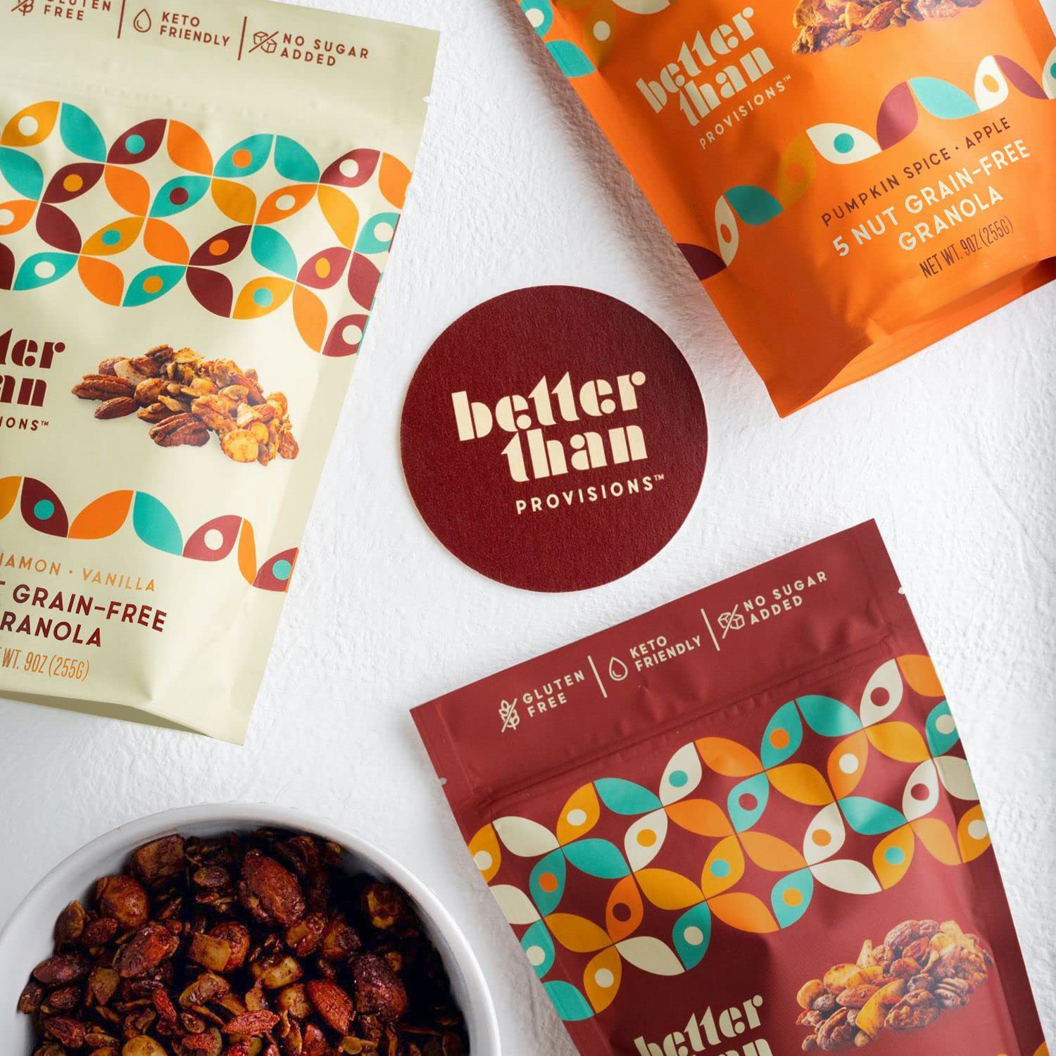 Better Than Provisions 5 Nut Grain-Free Granola, Keto Food, Combo Pack Cinnamon Vanilla, Pumpkin Spice Apple, Cacao Cayenne Goji, 5-Nut Blend, Pumpkin