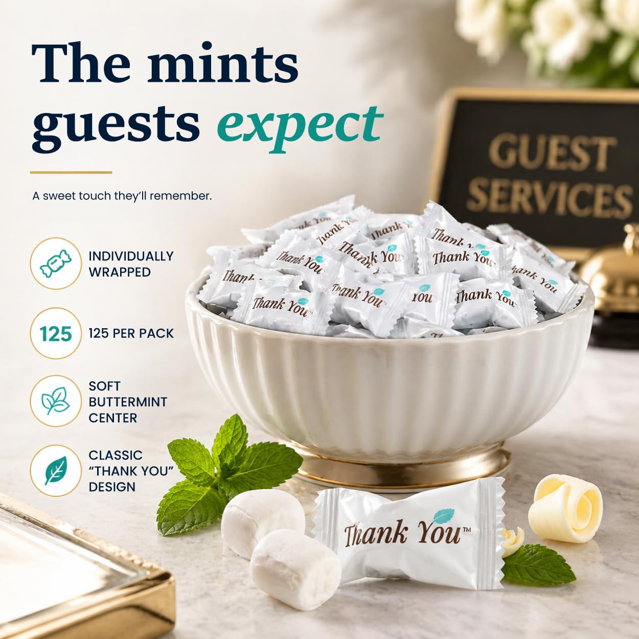 Stock Your Home Thank You Buttermints, Approx. 125 Count - Individually Wrapped Butter Mints, Soft Creamy Mint Candy, Kosher, Made in USA, Perfect