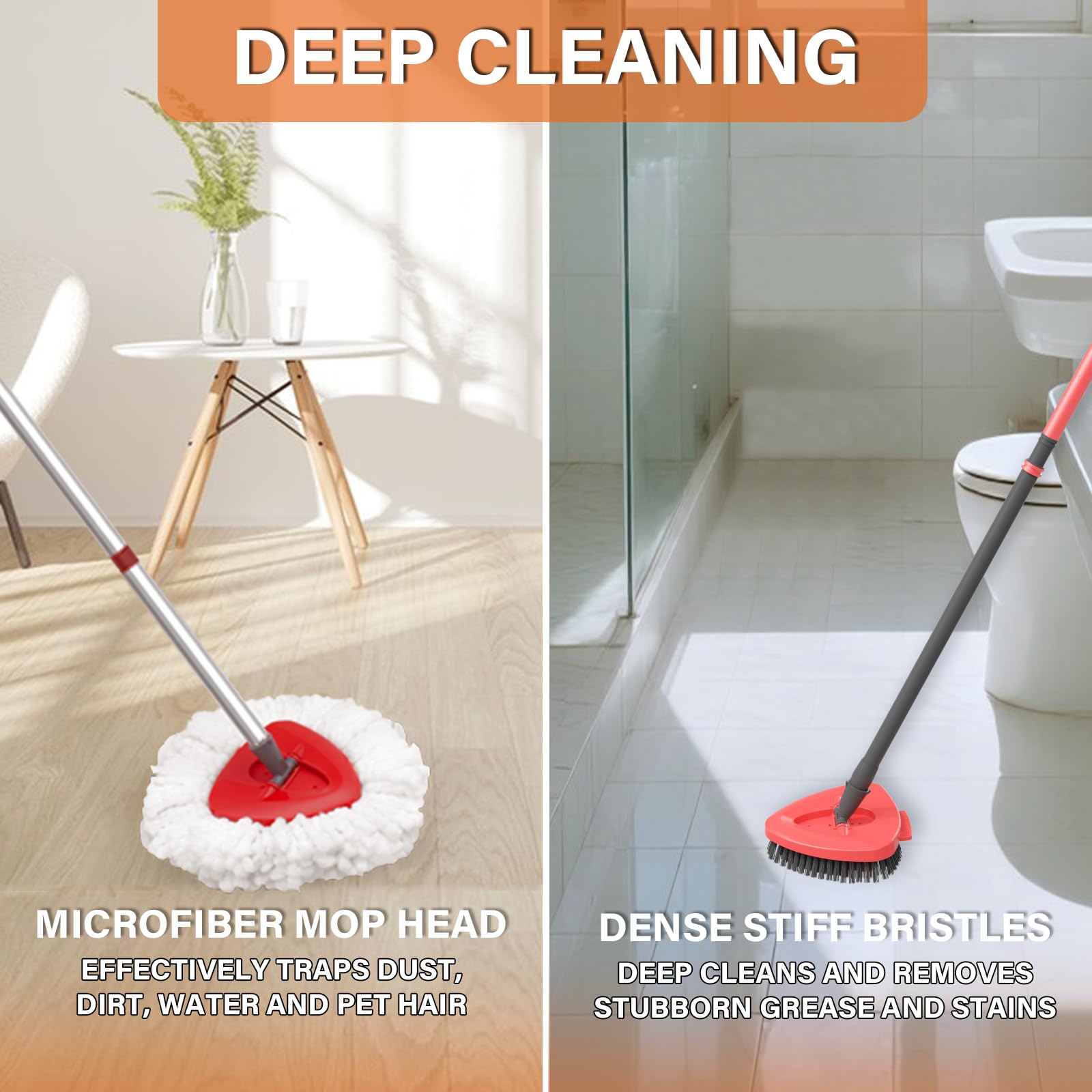 Fatmass Spin Mop Head Replacement for O Cedar EasyWring 1-Tank System, 2 Mop Replace Heads + 1 Upgrade Scrubber Brush, 100% Microfiber Mop Refills