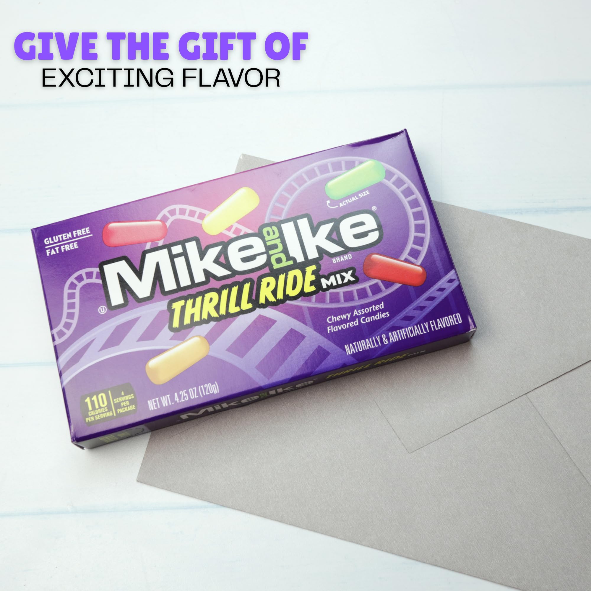 Mike and Ike Thrill Ride Theatre Box, Chewy Assorted Fruit Candies, Movie Night Snacks, 4.25 Ounces (Pack of 3)