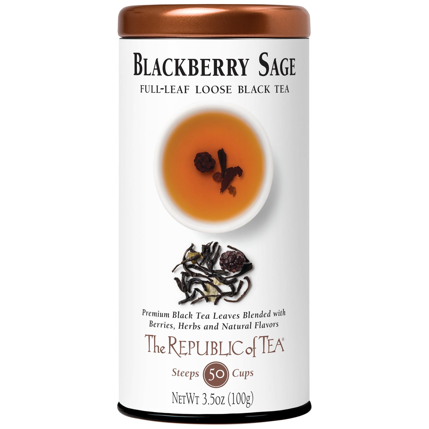 The Republic of Tea Blackberry Sage Full-Leaf Loose Black Tea, 3.5 oz Tin | Steeps 50 Cups
