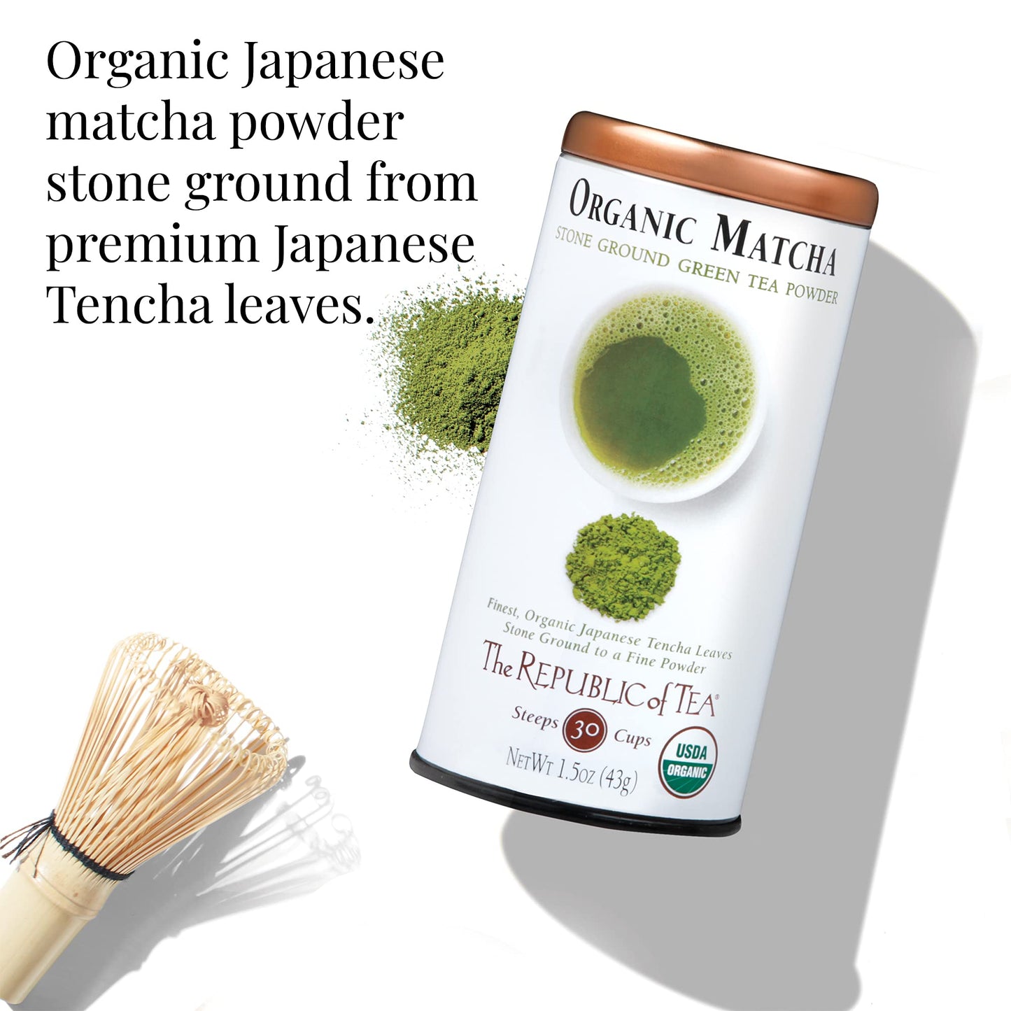 The Republic of Tea Organic Japanese Matcha Green Tea Full-Leaf Powder, 1.5 Oz Bag | Steeps 30 Cups