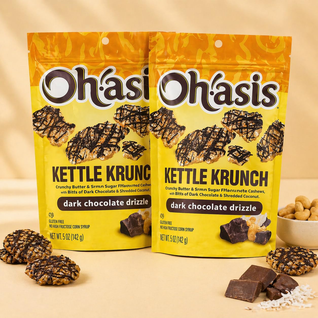Kettle Crunch Cashew Snack Dark Chocolate Drizzle - Coconut Cashew Bites, Crunchy Brown Sugar Butter Snack, Gluten Free, No High Fructose Corn Syrup