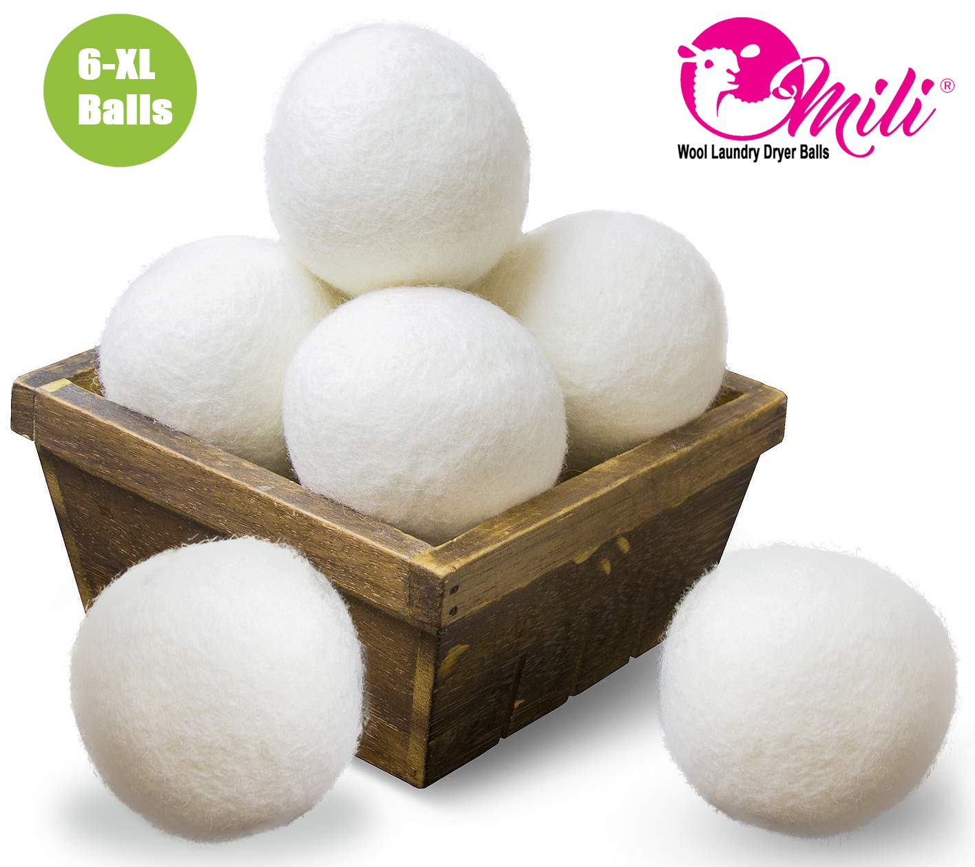 6-Pack Wool Laundry Dryer Ball by Mili Felt -Reusable Extra Large Premium Natural Fabric Softener, Reduces Clothing Wrinkles, Eco-Friendly ~ Made