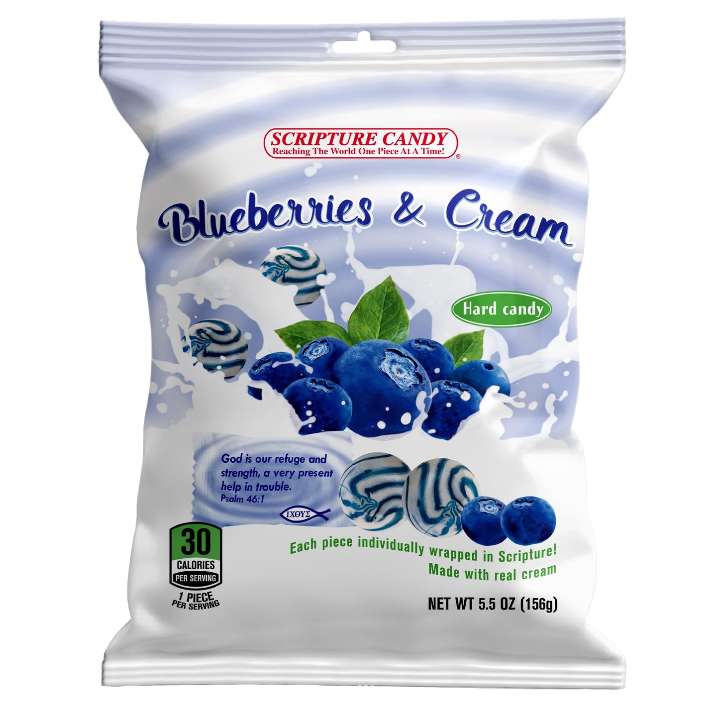 Scripture Candy, Blueberries & Cream Hard Candy 5.5oz Bag, 25 Pieces