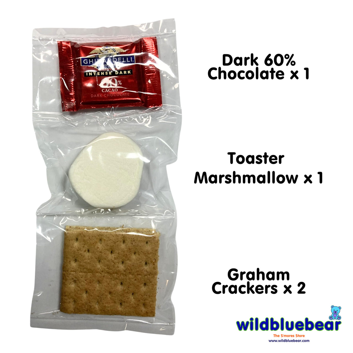WBB | SMORES KIT STRIP | Individually packaged set : Graham Crackers, Marshmallow, Chocolate | Make delicious smores (25 sets) (Dark 60%)