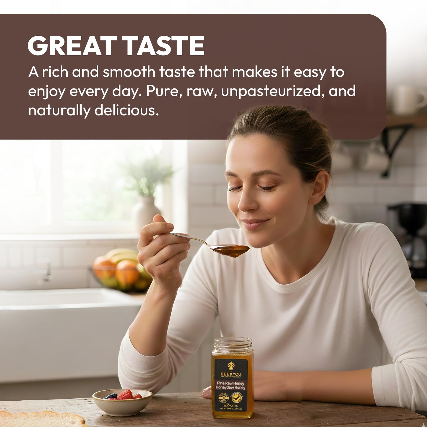 BEE and YOU Pine Raw Honey, Honeydew Honey, Wild-crafted, 100% Natural, Unprocessed, Enzymes, Antioxidants, Manuka Honey Alternative, Paleo
