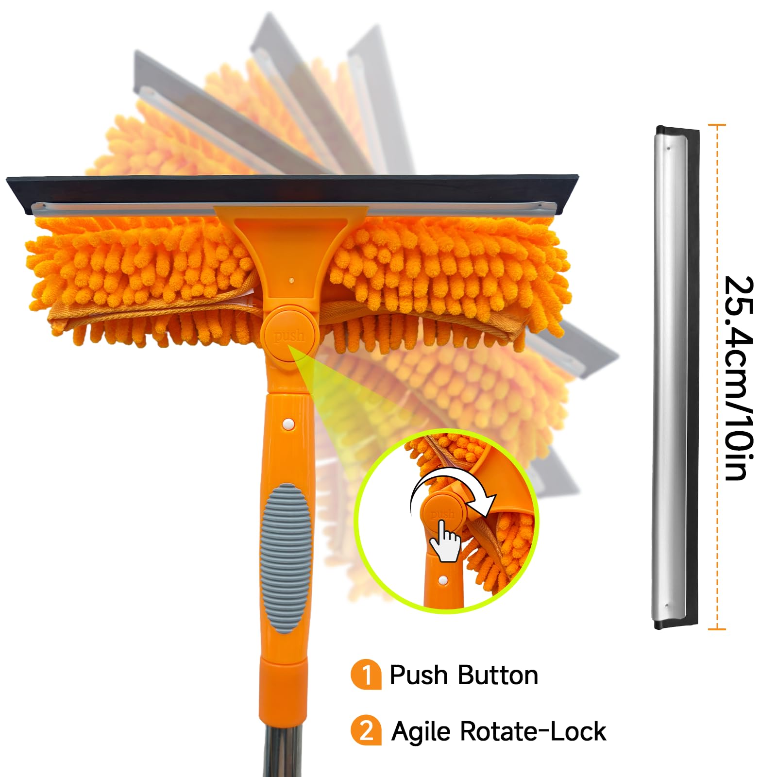 67" Squeegee Window Cleaner 2 in 1 Rotatable Window Cleaning Tool Kit with Extension Pole, Window Washing Equipment with Bendable Head for Indoor