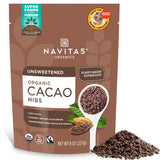 Navitas Organics Cacao Nibs - Unsweetened Dark Chocolate Crunch - Antioxidants, Minerals, Fiber - For Trail Mix, Baking & More - USDA Organic, Fairtrade, Non GMO, Gluten Free, Non-alkalized (8oz. Bag 76 Servings)