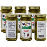 Old South Tomolives Pickled Green Tomatoes 8oz (6 Pack) Bundled with Complimentary 4-count Stainless Steel Cocktail Picks | Ultimate Martini Garnish |