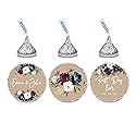 Andaz Press Kraft Brown with Burgundy Midnight Blue Florals Fall Wedding Party Collection, Personalized Chocolate Drop Label Stickers Trio, Custom