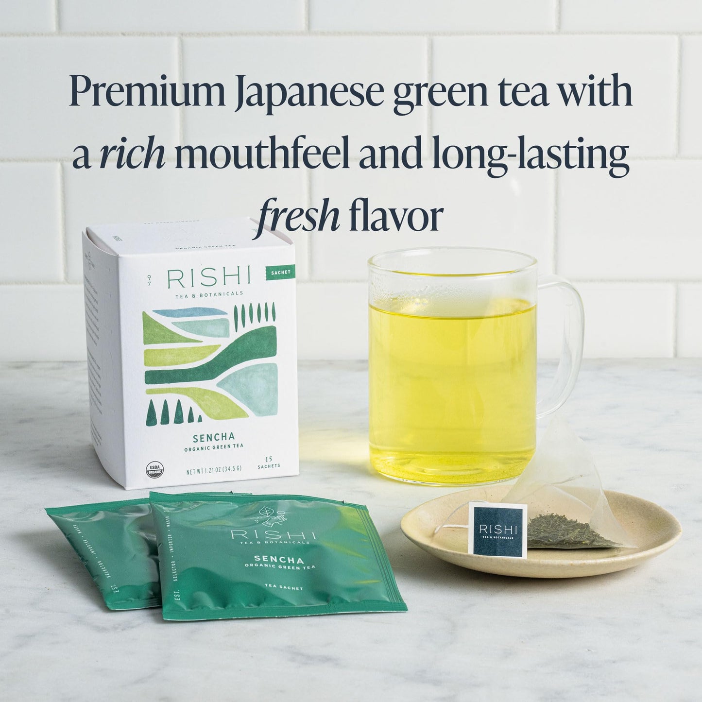 Rishi Tea Sencha Green Tea - Organic Sachet Bags, Caffeinated Japanese Green Tea, Enjoy Hot or Iced - 15 Count (Pack of 1)