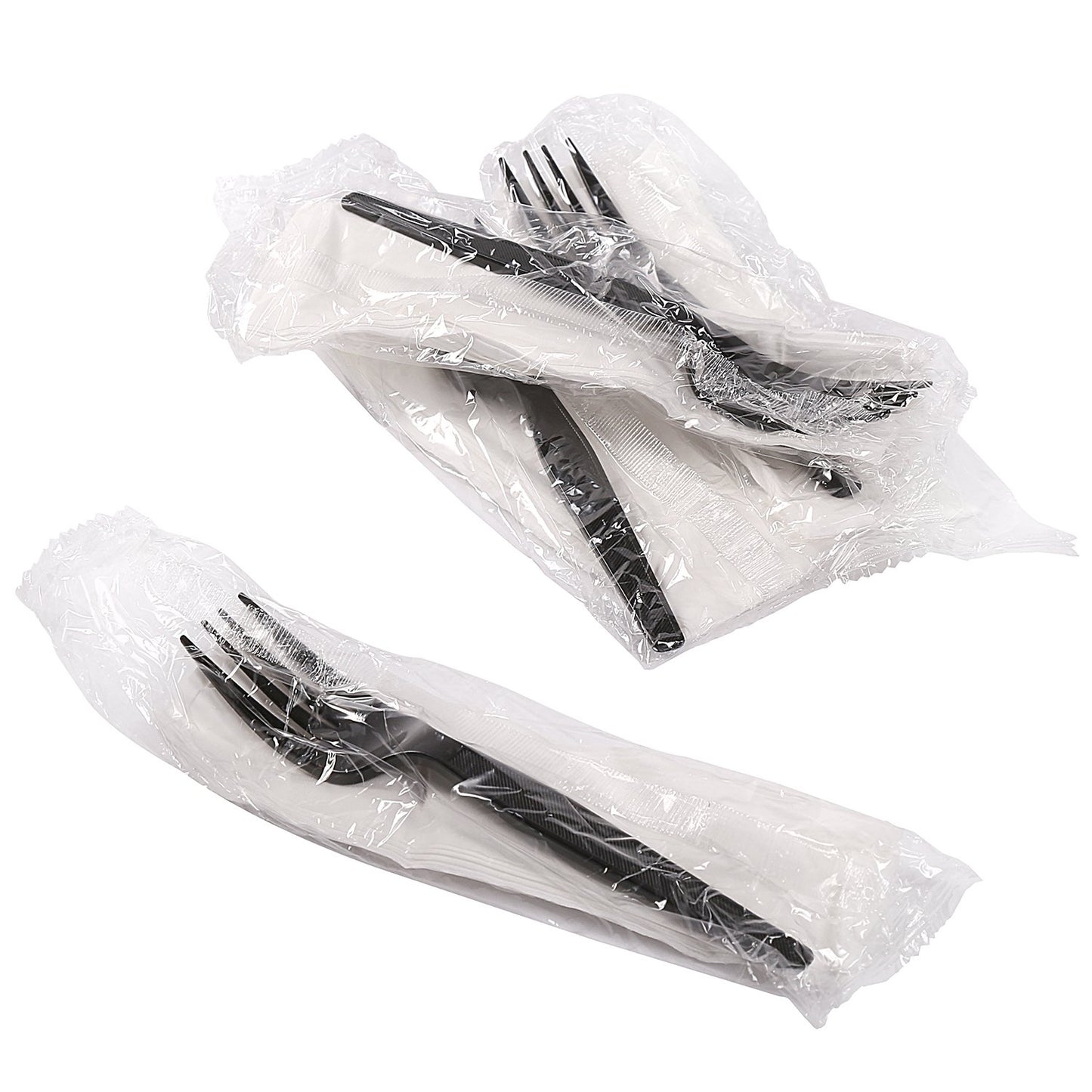 AmerCareRoyal 2-in-1 Disposable Silverware Medium Heavy Weight Plastic Utensil Set with Fork and 13x17 inch Napkin - Individually Wrapped Cutlery Meal