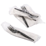 AmerCareRoyal 2-in-1 Disposable Silverware Medium Heavy Weight Plastic Utensil Set with Fork and 13x17 inch Napkin - Individually Wrapped Cutlery Meal