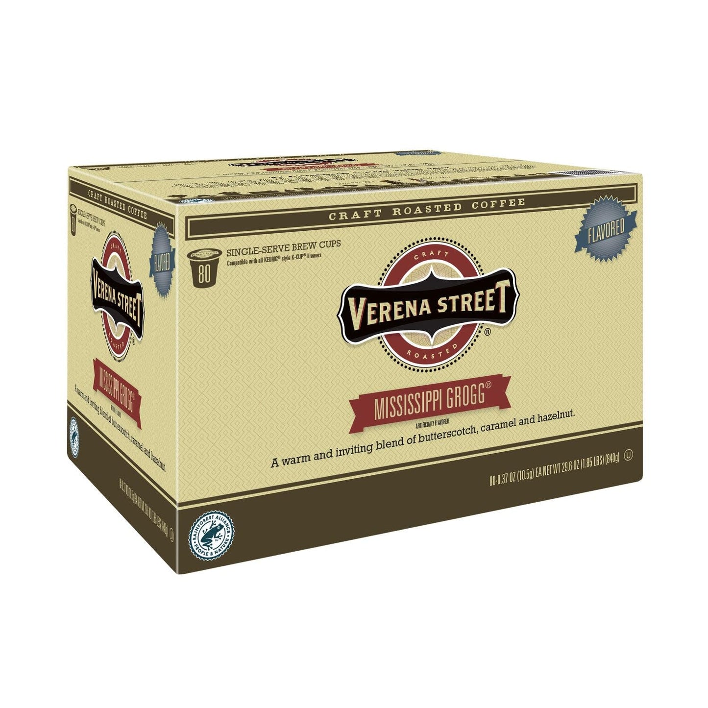 Verena Street Single Cup Pods (80 Count) Flavored Coffee, Mississippi Grogg, Rainforest Alliance Certified Arabica Coffee