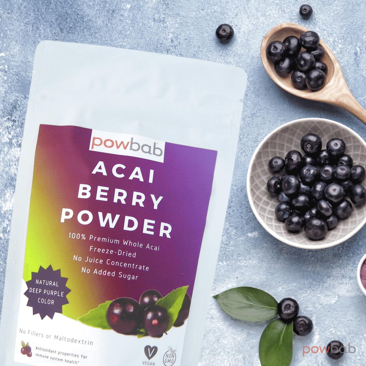 powbab Acai Berry Powder - 100% Organic Acai Powder. Freeze Dried, Unsweetened from Brazil. Pure Superfood. Rich in Antioxidants, Perfect for Fruit