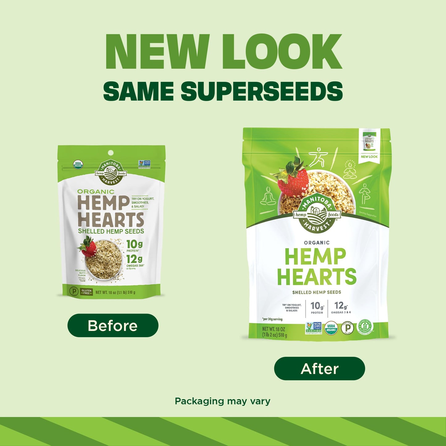 Manitoba Harvest Organic Hemp Seeds, 18oz, 10g Plant Based Protein and 12g Omega 3 & 6 per Srv, smoothies, yogurt & salad, Non-GMO, Vegan, Keto
