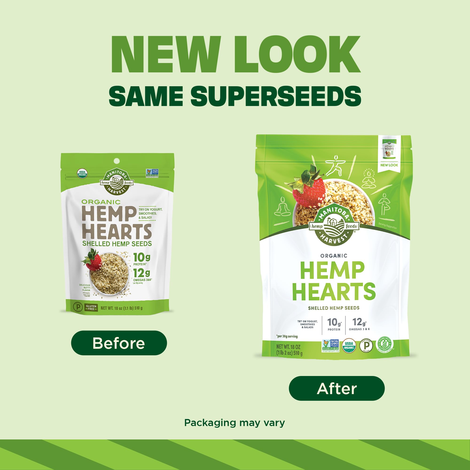 Manitoba Harvest Organic Hemp Seeds, 18oz, 10g Plant Based Protein and 12g Omega 3 & 6 per Srv, smoothies, yogurt & salad, Non-GMO, Vegan, Keto