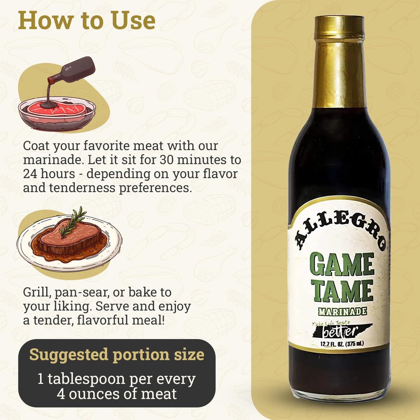 ALLEGRO The Marinate Everything Marinades, Perfect for Meat & Veggies, Grilling, Roasting & Cooking, Kosher & Gluten-Free, Game Tame, 12.7 oz