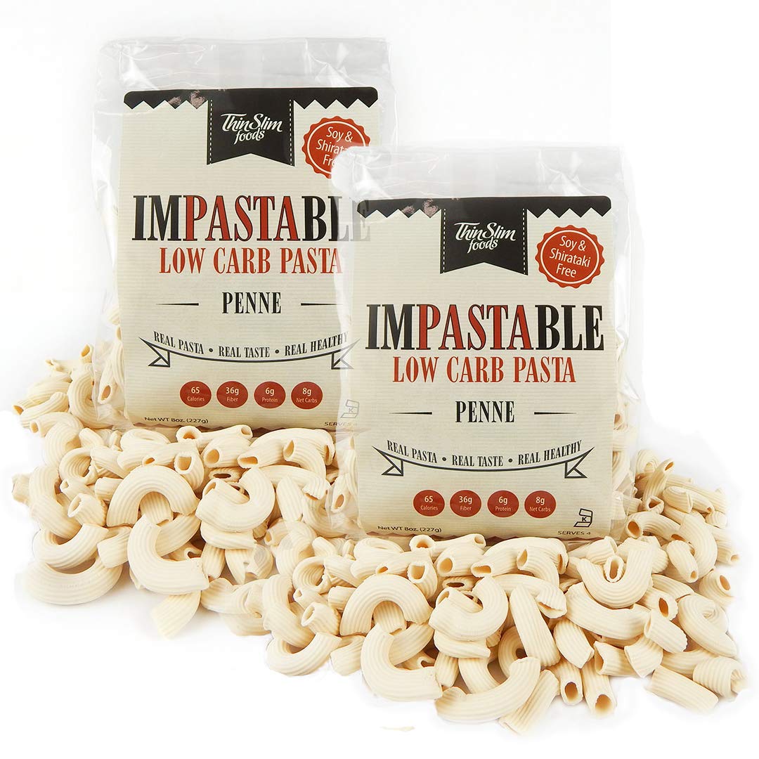 ThinSlim Foods Impastable Low Carb Pasta, Penne 2pack | 8g Net Carbs | 36g Fiber | 55 Calories | Not Shirataki | No Soy | No Pea or Bean Flour | Real