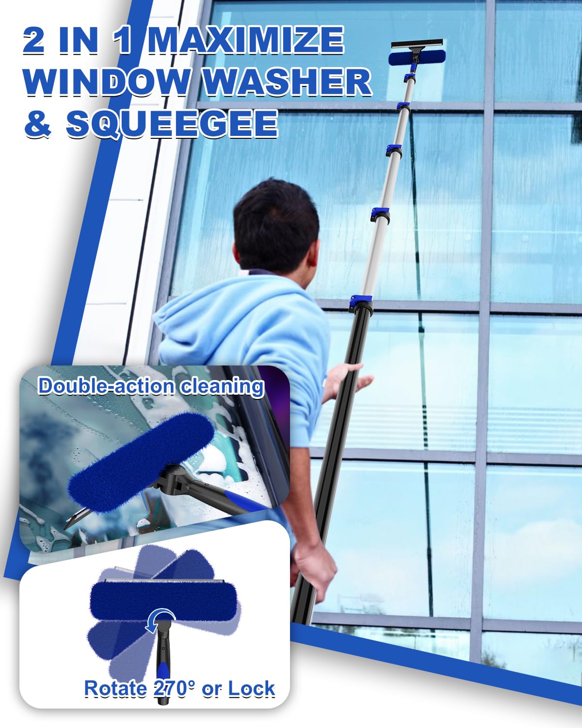 SKGPOLE 30Ft Reach Solar Panel Cleaning Brush Kit with 5-24ft Telescoping Pole, Water Fed Window Cleaner Tool with 20" Brush, Soap Dispenser, Cobweb