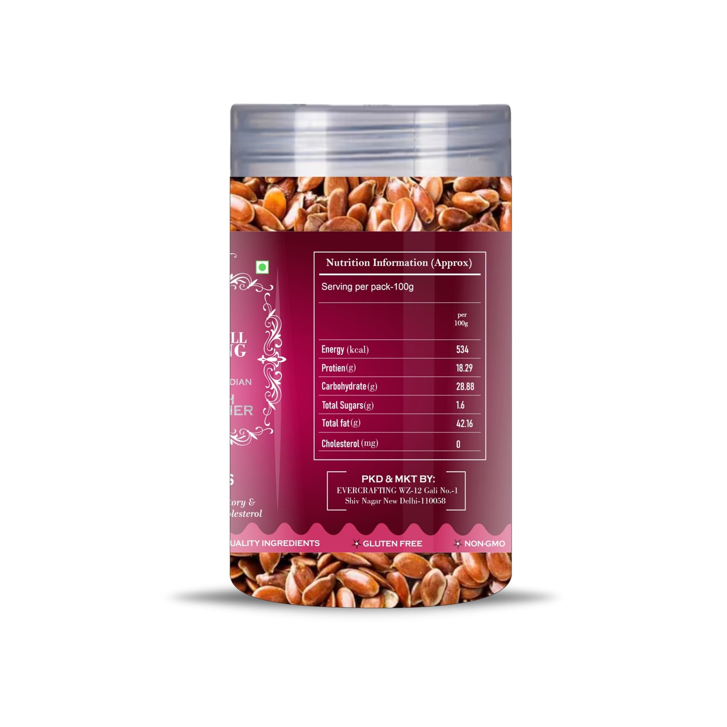 Blessfull Healing Flax Seeds 5 Oz(Ounce) Airtight Container With Spoon