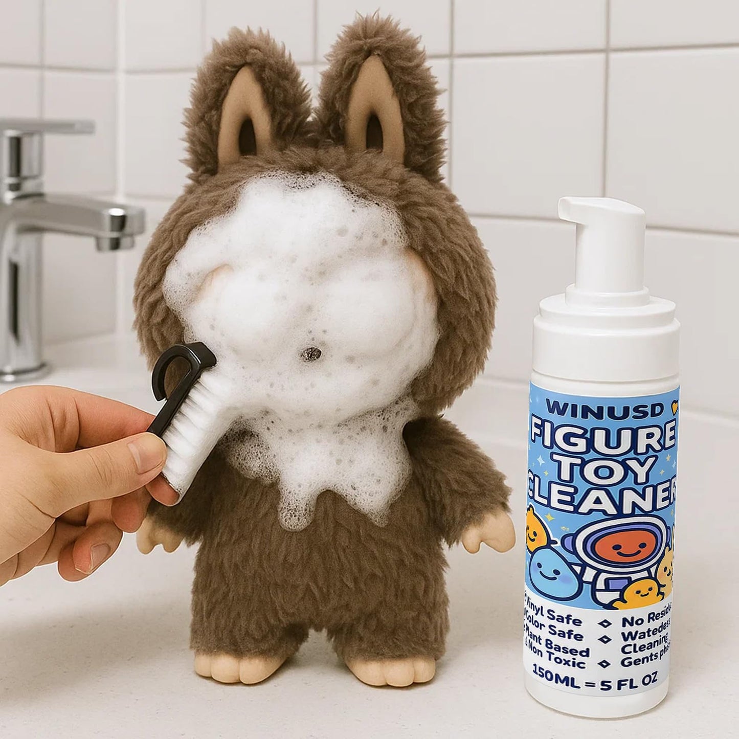 Figure & Plush Toy Cleaner - 5oz Foam Spray for Stuffed Animals & Soft Dolls with Brush & Cloth | No Rinse, Zero Residue, Color-Safe| Safe