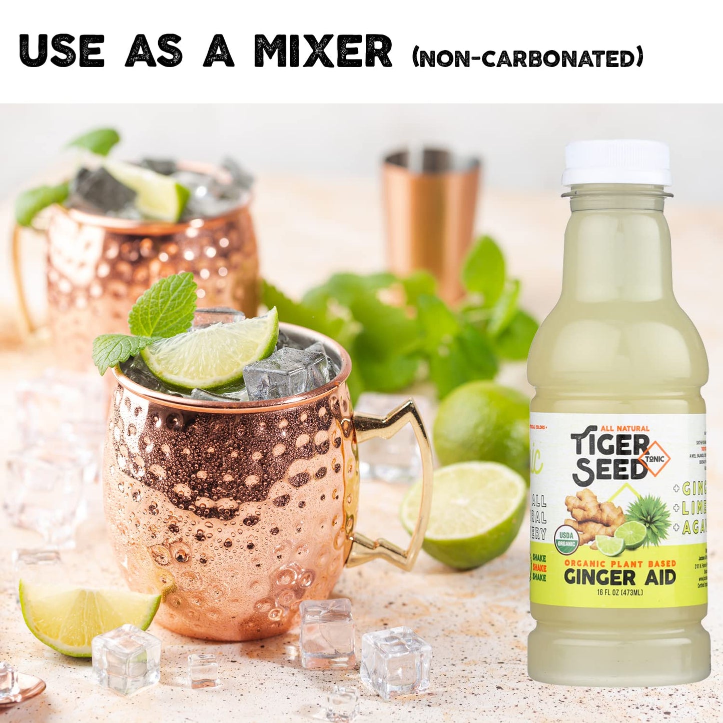 Ginger Aid - Tiger Seed - Plant Based Immunity and Recovery Support - 16 FL OZ Bottles (Pack of 9) Ginger, Lime Juice and Agave -Organic, Vegan