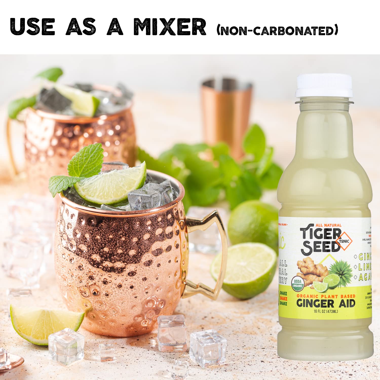 Ginger Aid - Tiger Seed - Plant Based Immunity and Recovery Support - 16 FL OZ Bottles (Pack of 9) Ginger, Lime Juice and Agave -Organic, Vegan