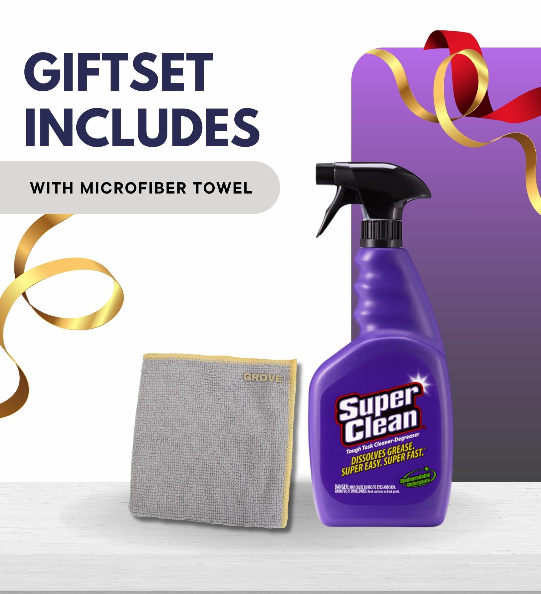 Super Clean Citrus Scent Cleaner and Degreaser Spray 32 oz Bundle with Microfiber Cloth - Heavy Duty Degreaser for Kitchen, Oil, Grime, and Dirt