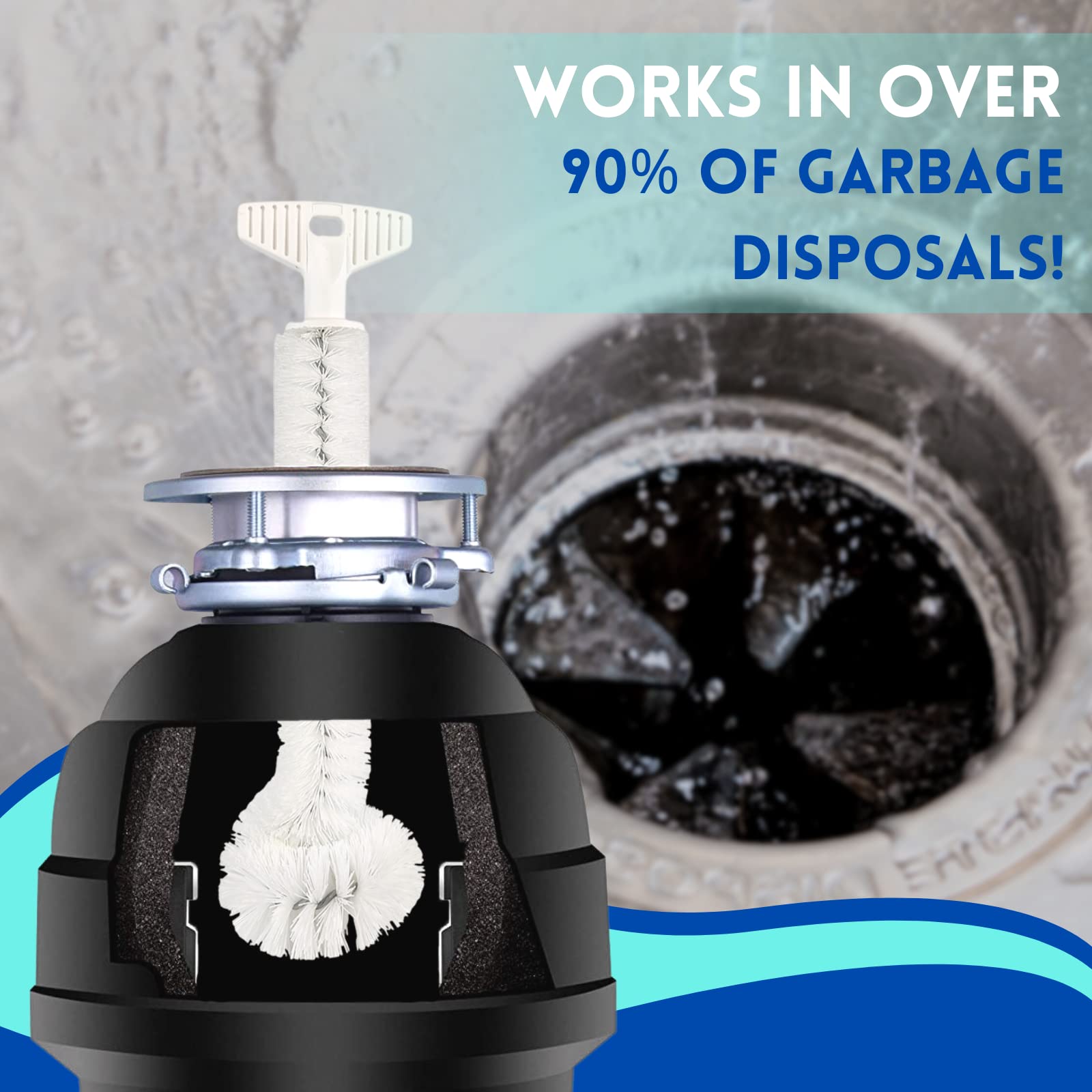 Universal Garbage Disposal Cleaner - 12" Long Kitchen Sink & Drain Cleaning Brush - Sturdy T-Grip Handle Disposer Cleaner - Removes Residue & Odor