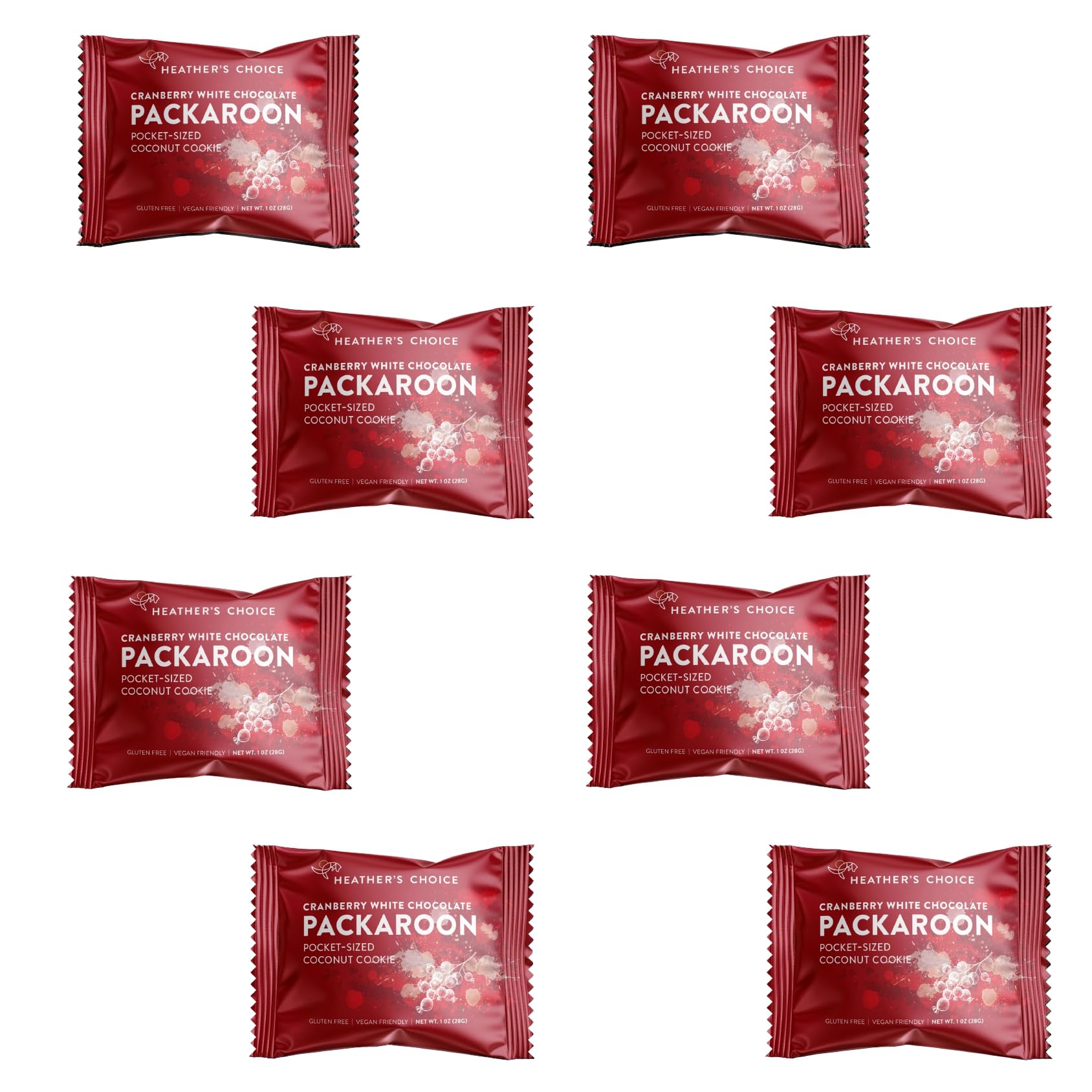 Heather's Choice Packaroons, Vegan Gluten-Free Individually Wrapped Snacks for Backpacking, Camping, Hiking and Travel (Cranberry White Chocolate