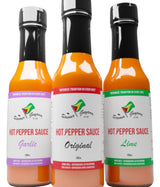 Savour Guyana Hot Pepper Sauces, Original, Garlic, and Lime Flavors, 5 oz Bottles. Variety Gift Pack, Original Hot, Lime Hot Sauce, Garlic Hot Sauce