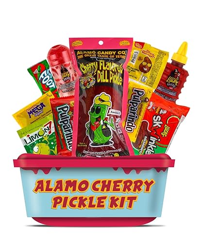 Alamo Cherry Pickle Kit, Mexican Candy Mix Ready to make the Famous TikTok Trend, Includes Original Alamo Dill Pickle, Baby Lucas, Lucas Gusano